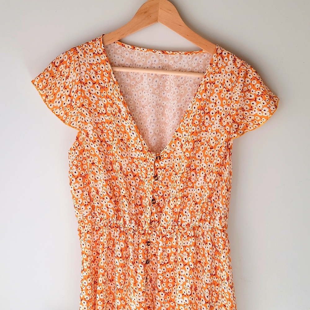 Gold purple floral dress